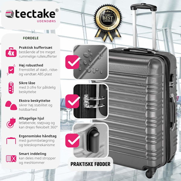 tectake Kufferter, sæt med 4 dele -  grå Grey one size