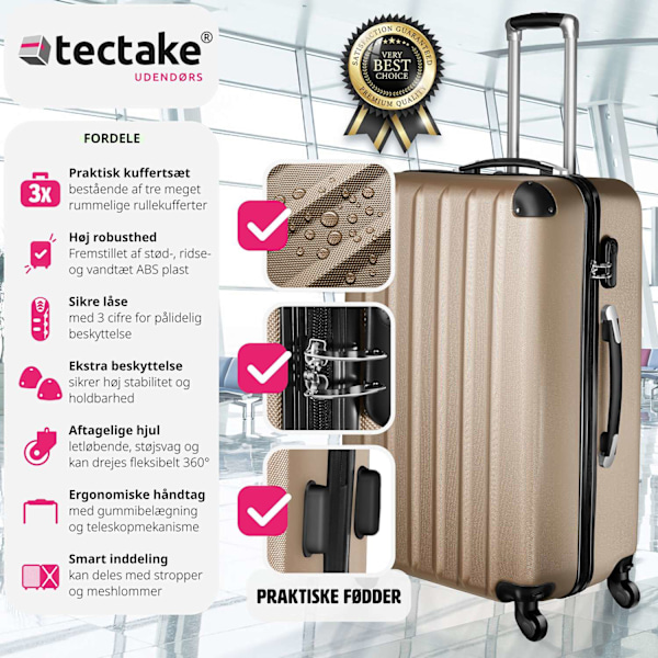 tectake Kuffertsæt hardcase -  champagnefarvet Champagne one size