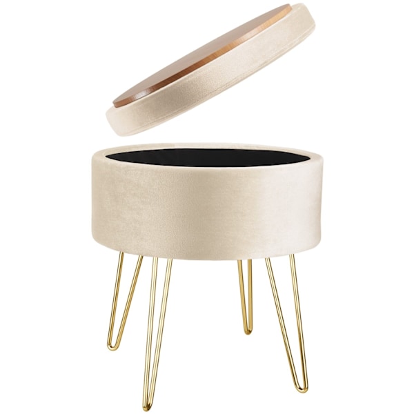 tectake Skammel Ava med opbevaringsplads -  creme Cream