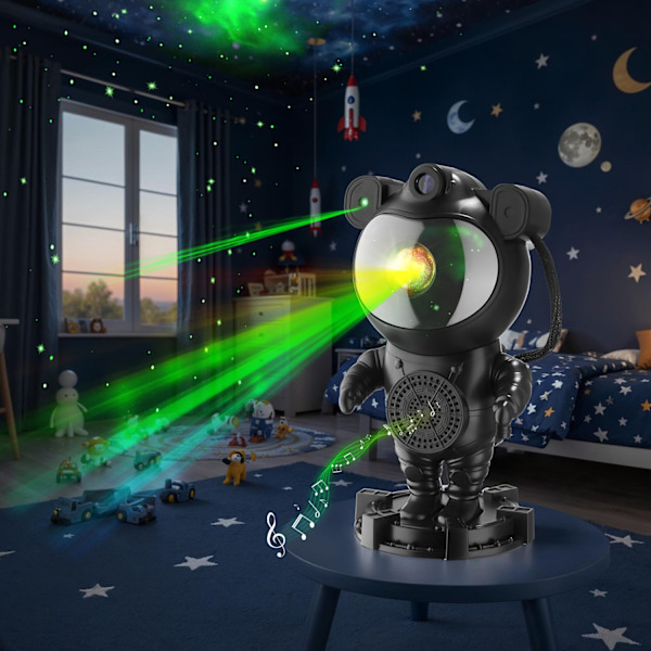 Stjernehimmel-projektor Astronaut, inkl. bluetooth - sort Black