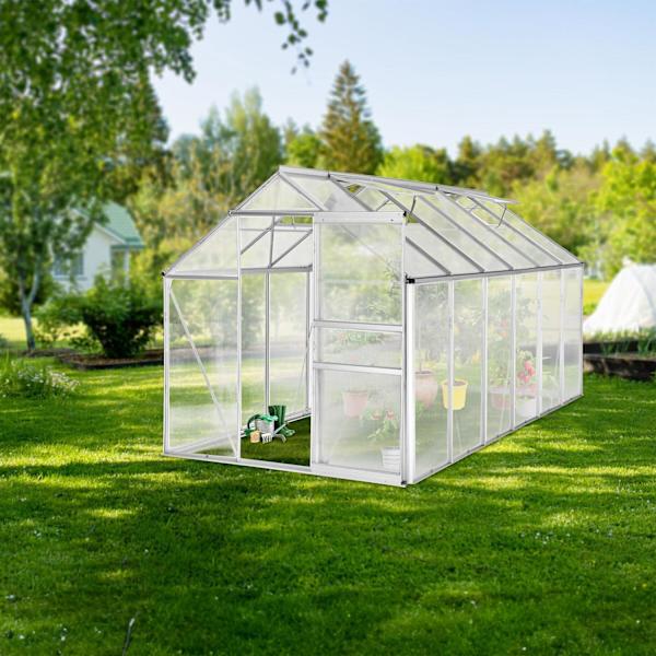 tectake Drivhus af aluminium, UV-bestandig, 185x375x195cm Transparent