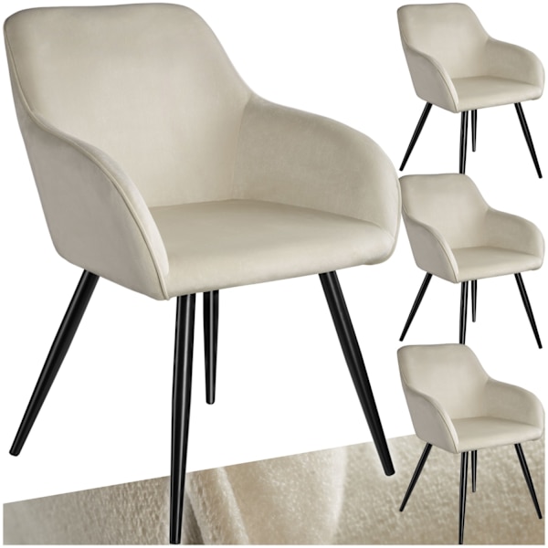tectake Stol Marilyn velour -  creme/sort Multicolor