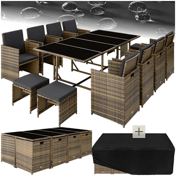 tectake Polyrattan havemøbelsæt Palma med overtræk -  natur/mørkegrå Dark grey
