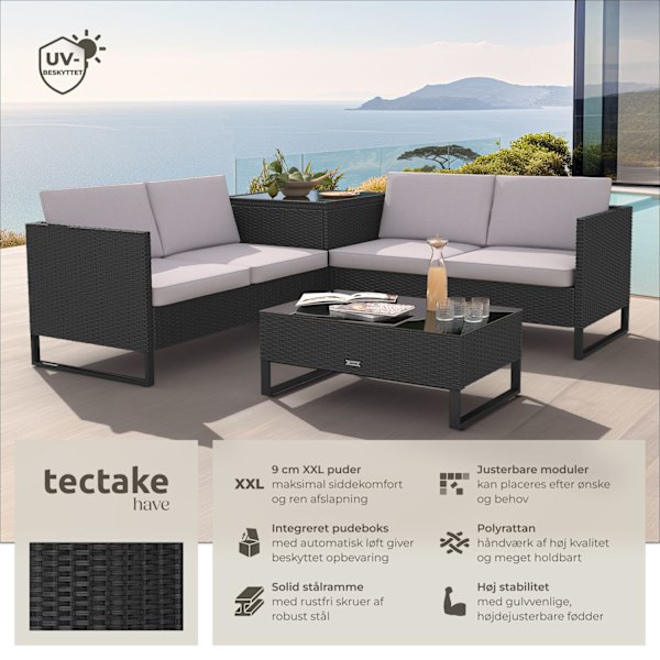 tectake Polyrattan loungesæt Ostuni -  sort Black