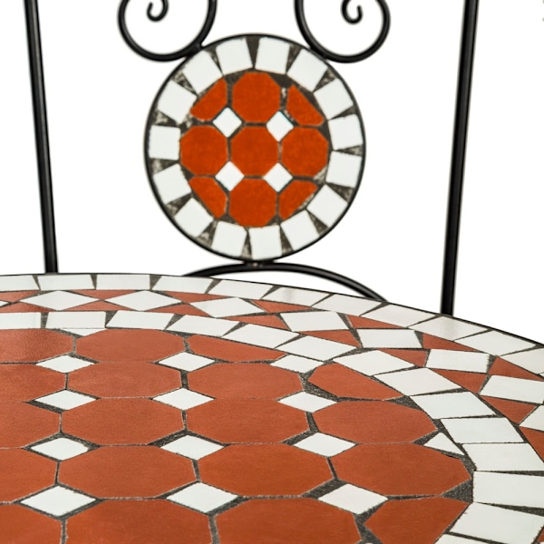 tectake Cafésæt med mosaik, 2 stole + bord Ø 60 cm Brown