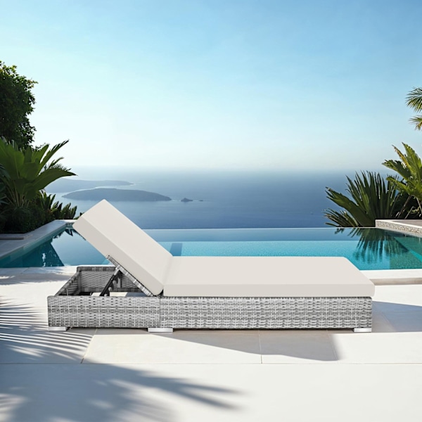 tectake Sæt med liggestole + bord i polyrattan/aluminium -  lysegrå Light grey