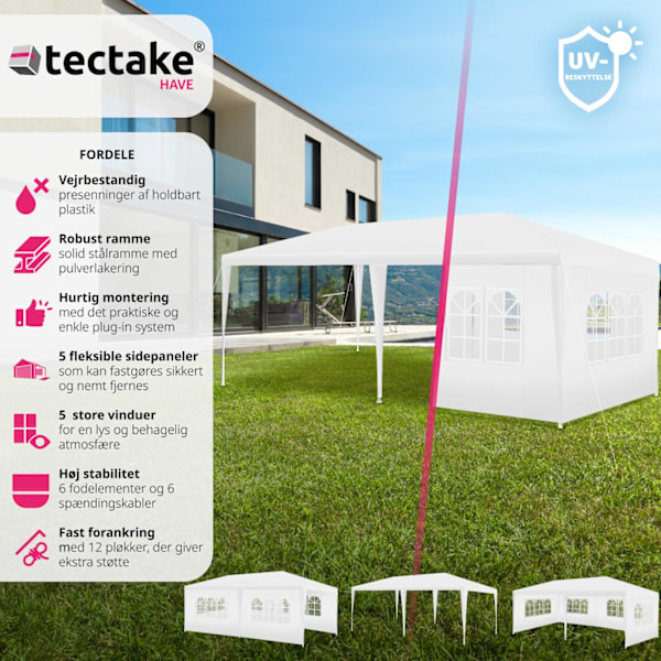 tectake Havepavillon Vivara 6x3m med 5 sidepaneler -  hvid White