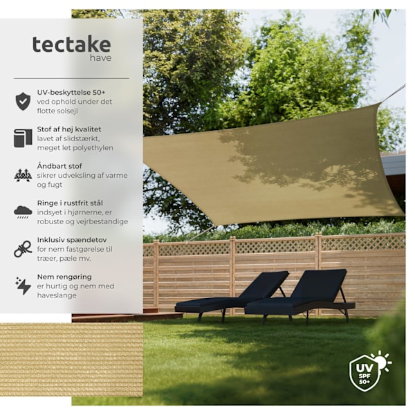 tectake Solsejl firkantet, beige - 360 x 360 cm 360 x 360 cm Beige