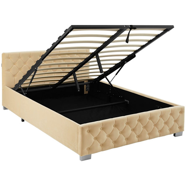 Sengeramme med LED-strips og opbevaring - beige,140 x 200 cm Beige