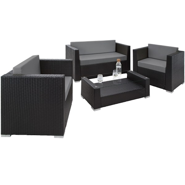 tectake Polyrattan loungesæt München -  sort Black