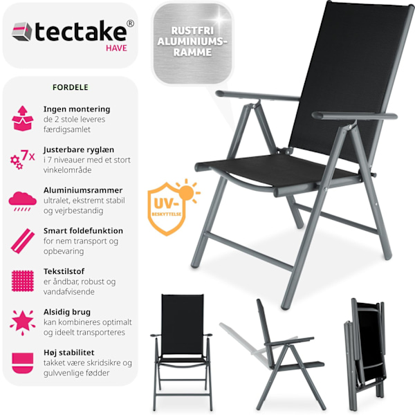 tectake Klapstol i aluminium 2 stk. -  anthrazit Graphite grey