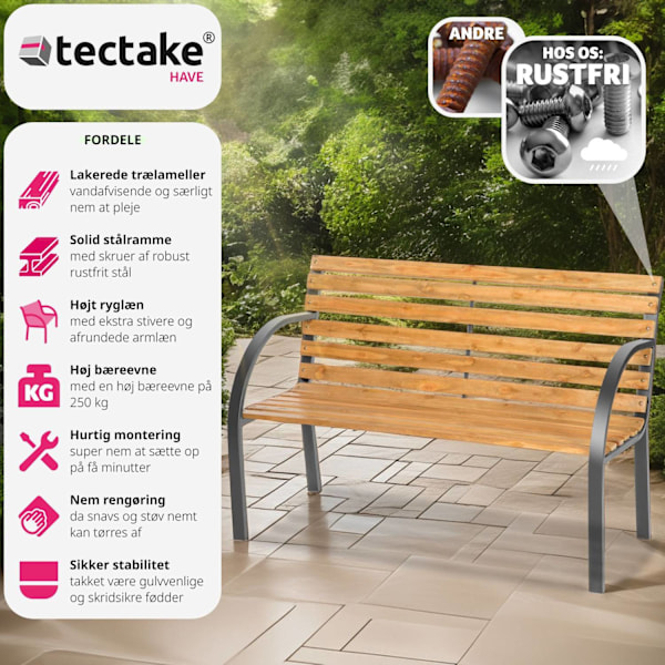 tectake Klassisk havebænk i træ 119,5x62x83cm Brown