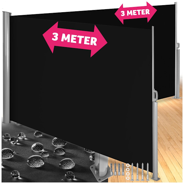 tectake Dobbelt læhegn i aluminium og polyester - 180 x 600 cm Black