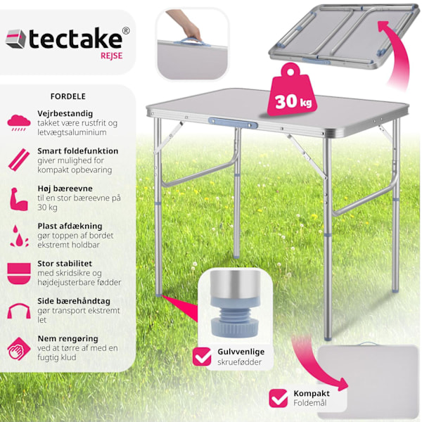 tectake Campingbord i aluminium foldbar Grey