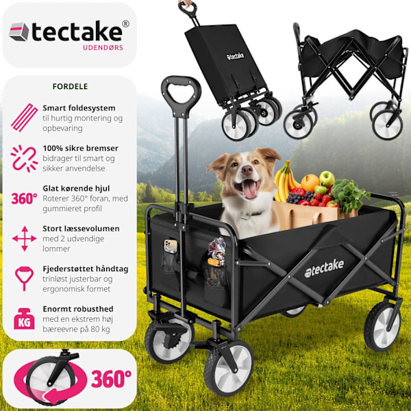 tectake Trækvogn foldbar Leon, bæreevne 80 kg -  sort Black