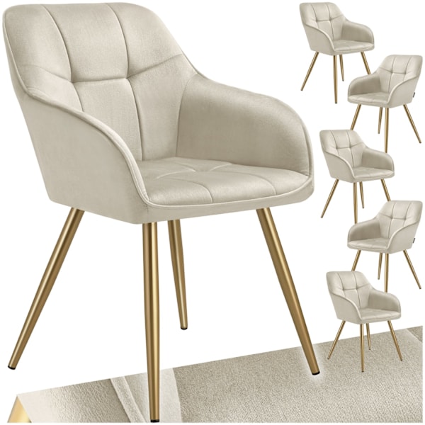 tectake Stol Marilyn, velour, quiltet -  creme/guld creme/guld