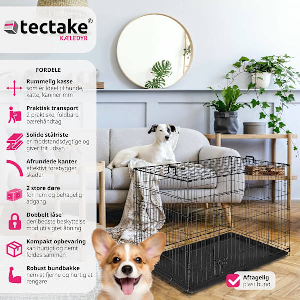 tectake Hundebur Luna, sammenklappelig, med 2 døre - 108 x 71 x 76 cm 108 x 71 x 76 cm Black