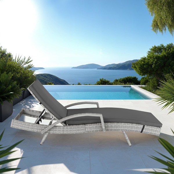 tectake Polyrattan liggestol Océane -  lysegrå Light grey