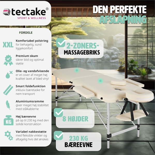 tectake Massagebriks i aluminium med 2 zoner, polstring + taske -  beige Beige