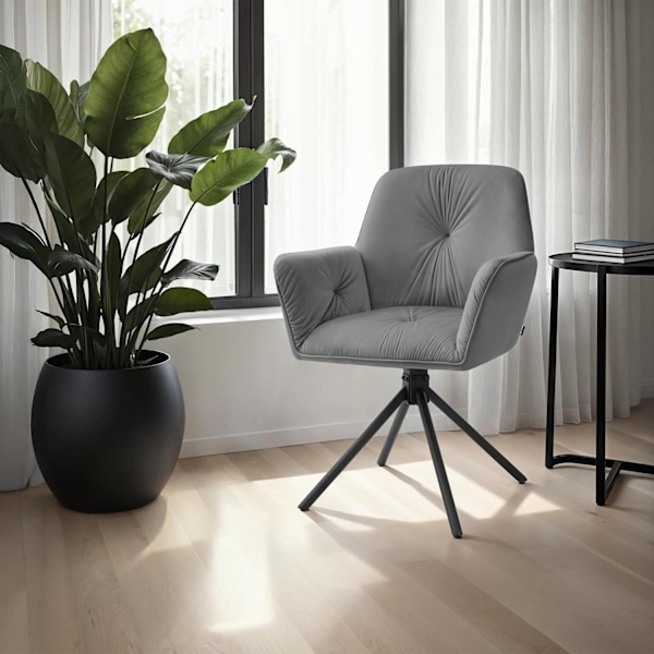 Stol Lenia, polstret - Velour antracit/sort,Sæt med 4 stk. Velour antracit/sort