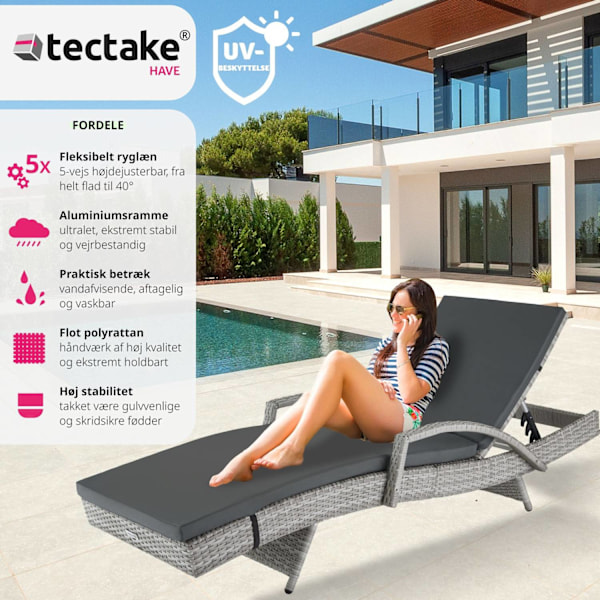 tectake Polyrattan liggestol Océane -  lysegrå Light grey