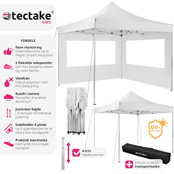 tectake Easy up pavillon Olivia 3x3 m med 2 sidestykker -  hvid White