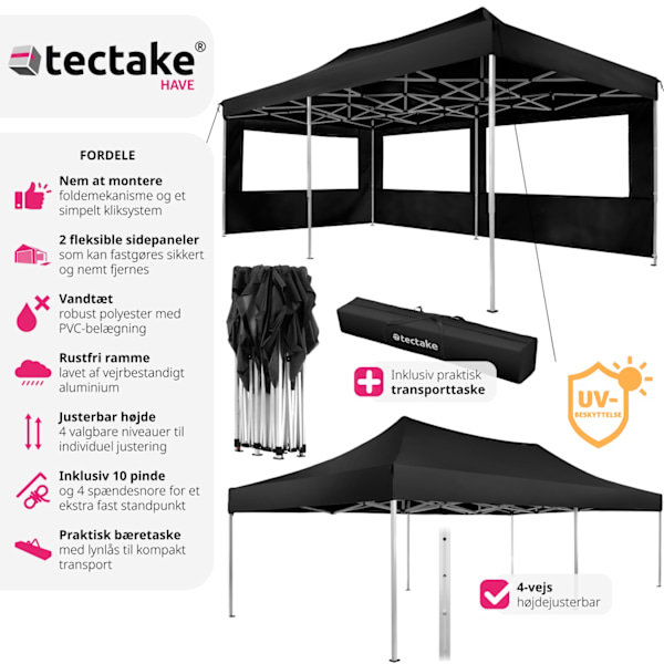 tectake Easy up pavillon Viola 3x6 m med 2 sidestykker -  sort Black