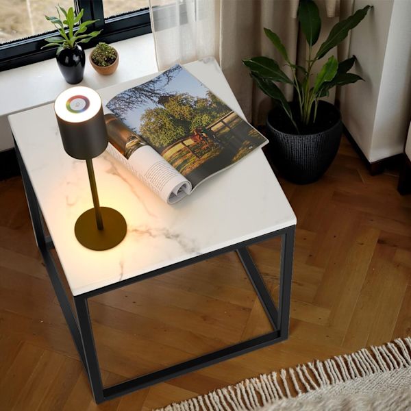 Marmor sidebord Alysia, kvadratisk - sort/hvid White