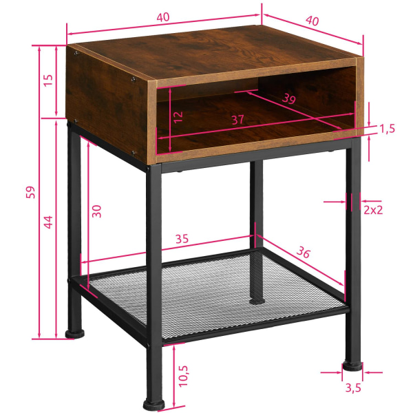 tectake Sengebord Harlow -  Industrielt mørkt træ, rustikt Dark brown