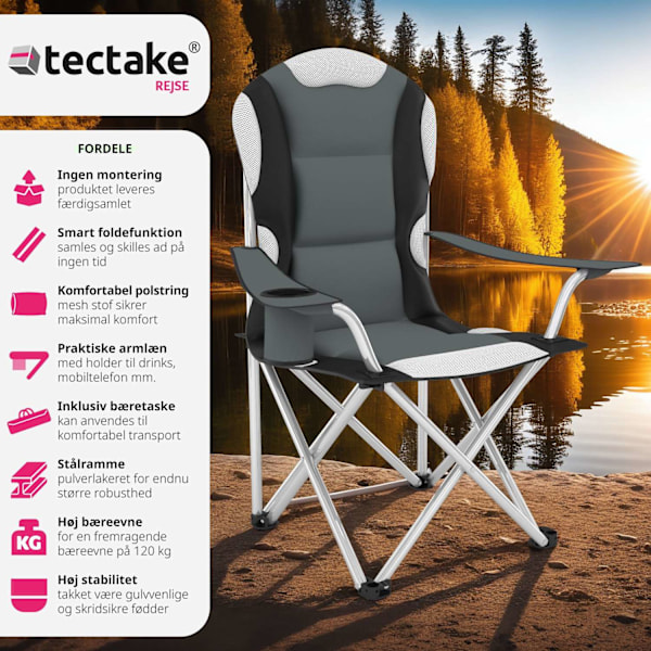 tectake Polstret campingstol -  grå Grey