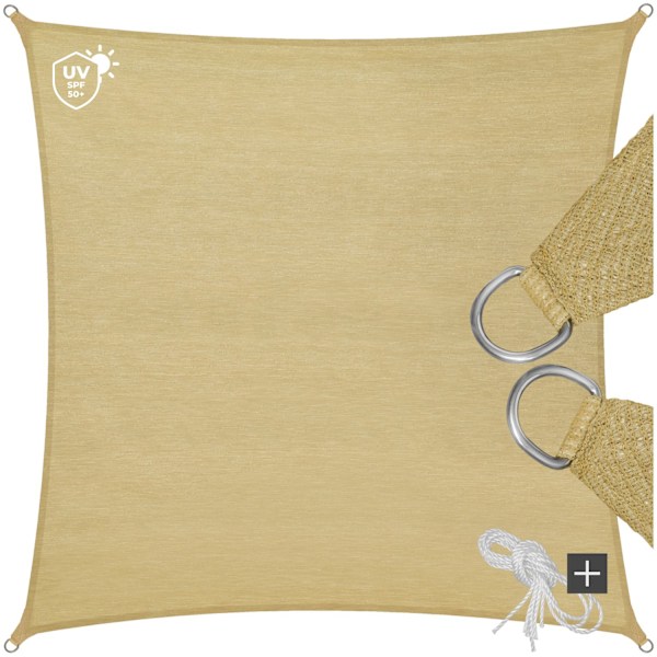 tectake Solsejl firkantet, beige - 400 x 400 cm 400 x 400 cm Beige