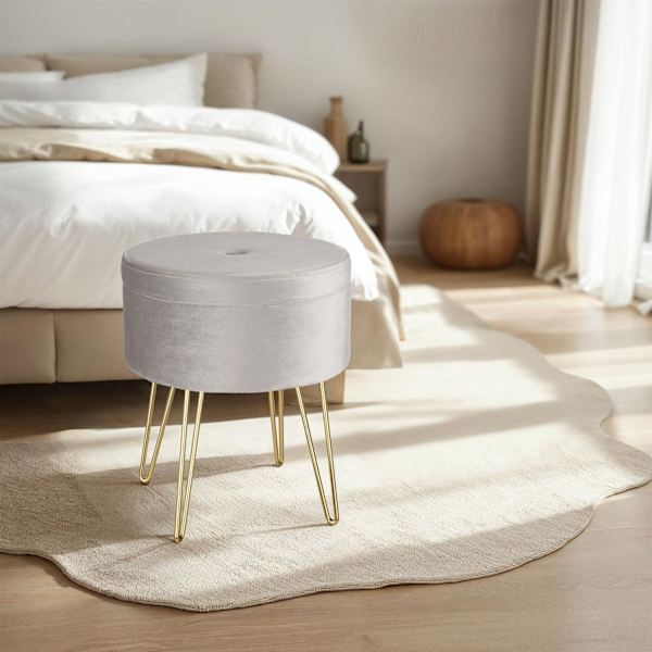 tectake Skammel Ava med opbevaringsplads -  lysegrå Light grey