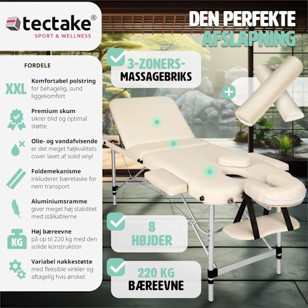 tectake Massagebriks med 3 zoner, 5 cm polstring og taske -  beige Beige