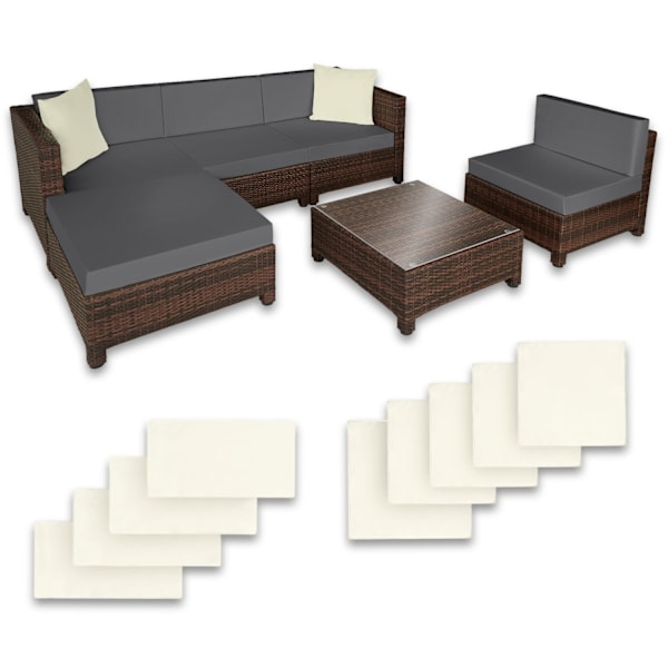 tectake Polyrattan loungesæt med aluminiumstel -  sort/brun Brown