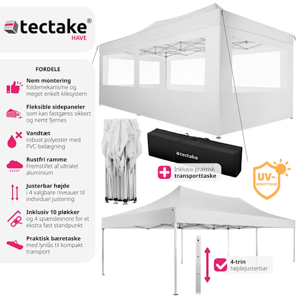 tectake Easy up pavillon Viola 3x6 m med 4 sidestykker -  hvid White