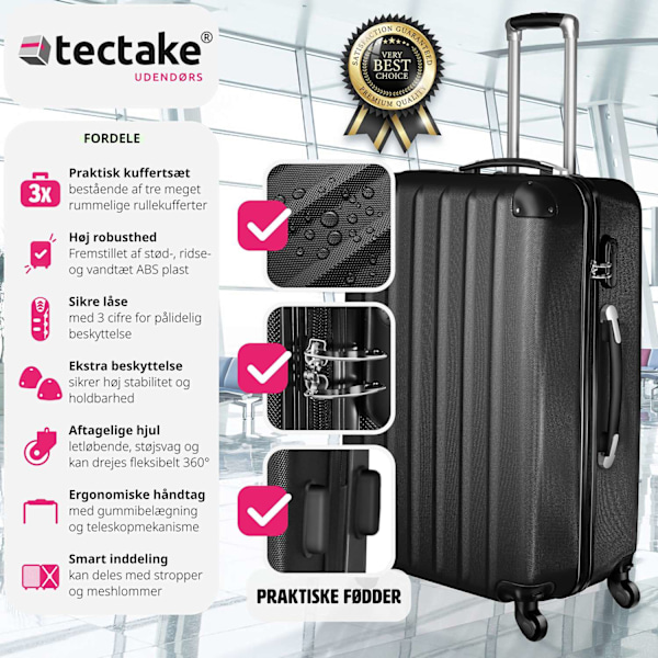 tectake Kuffertsæt hardcase -  sort Black one size