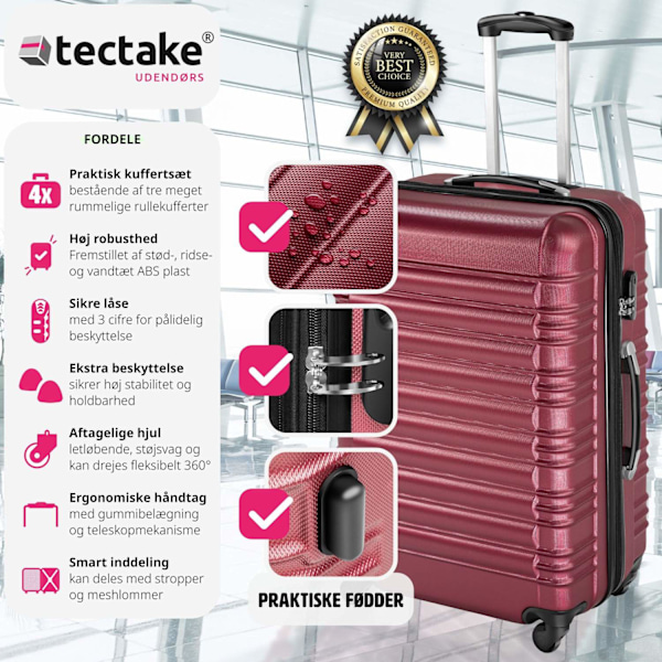 tectake Kufferter, sæt med 4 dele -  vinrød Wine red one size