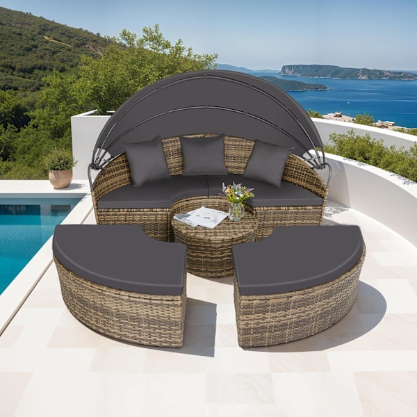 Rund daybed i polyrattan Santorini - natur Nature