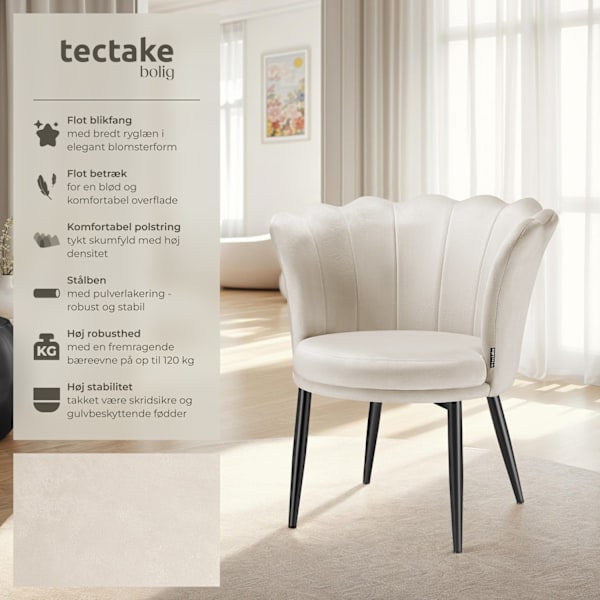 tectake Sofa Stella, tyk polstring, 67x64x76cm -  Velour creme/sort Velour creme/sort