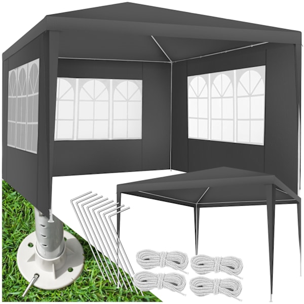 tectake Havepavillon Baraban 3x3m med 3 sidepaneler -  grå Grey
