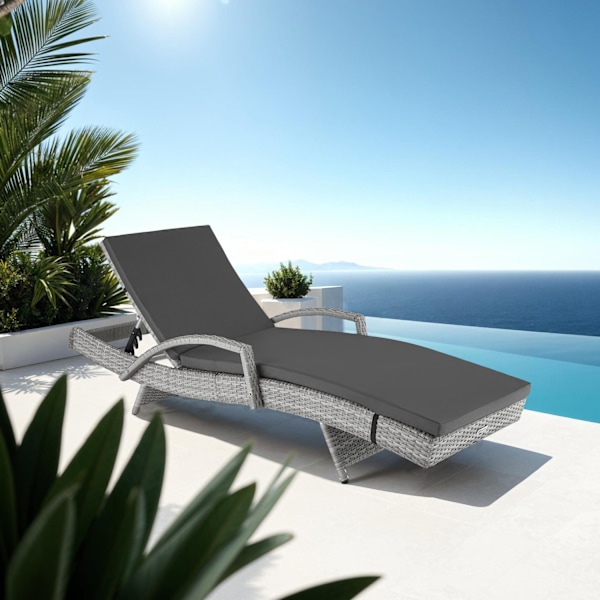 tectake Polyrattan liggestol Océane -  lysegrå Light grey
