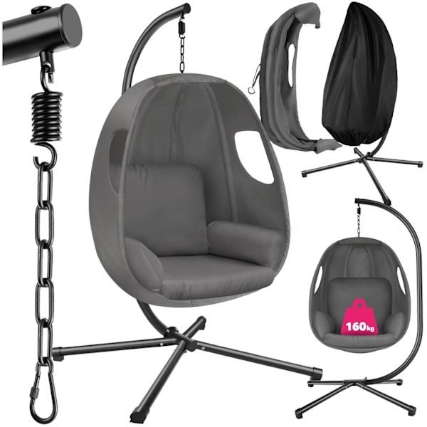 tectake Hængestol Anika med stativ og puder 160kg -  anthrazit Graphite grey