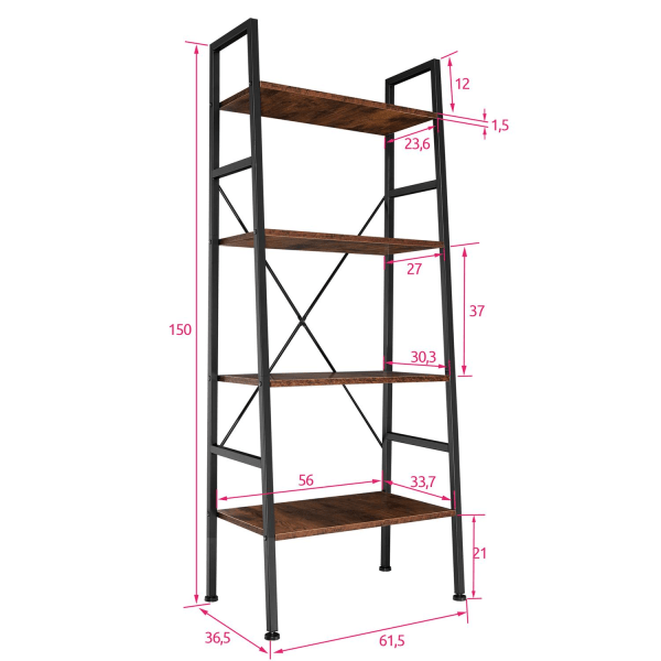 tectake Stigereol Liverpool 61,5 x 36,5 x 150 cm -  Industrielt mørkt træ, rustikt Dark brown