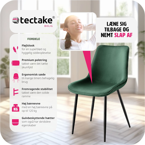 tectake Sæt stole Monroe velour look -  mørkegrøn mørkegrøn