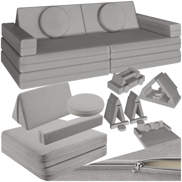 tectake Børnesofa Lilly, 8-delt, med sovefunktion - 120 cm Grey