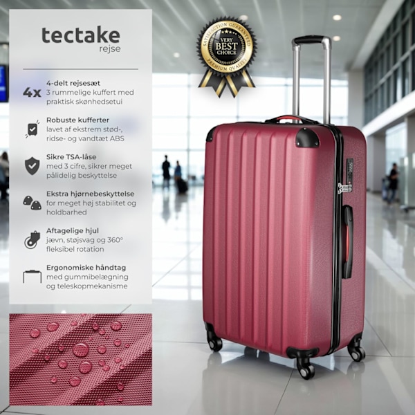 tectake Kuffertsæt Pucci 4 dele -  vinrød Wine red