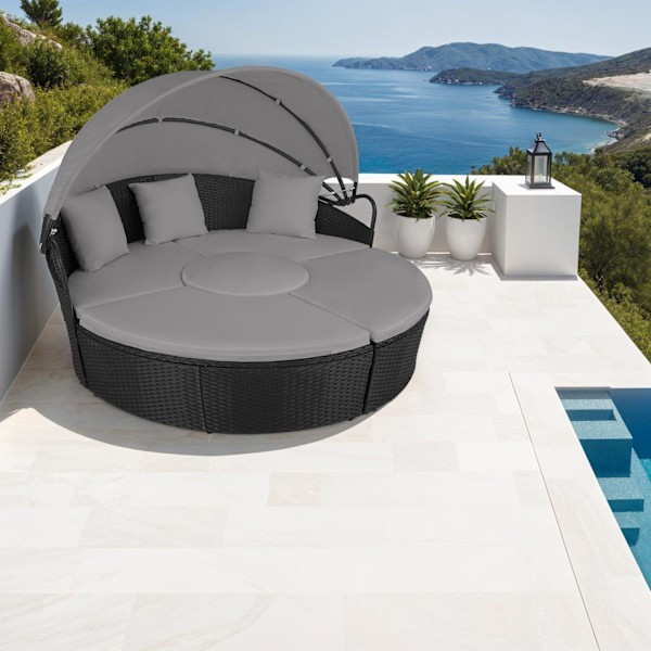 Rund daybed i polyrattan Santorini - sort Black