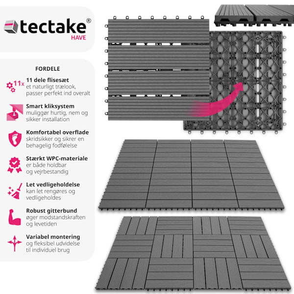 tectake Sæt terrassebrædder Tegulas -  grå Grey