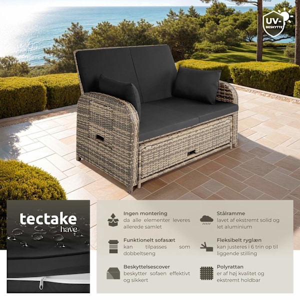 tectake Polyrattan havesofa Kreta med overtræk -  natur Nature