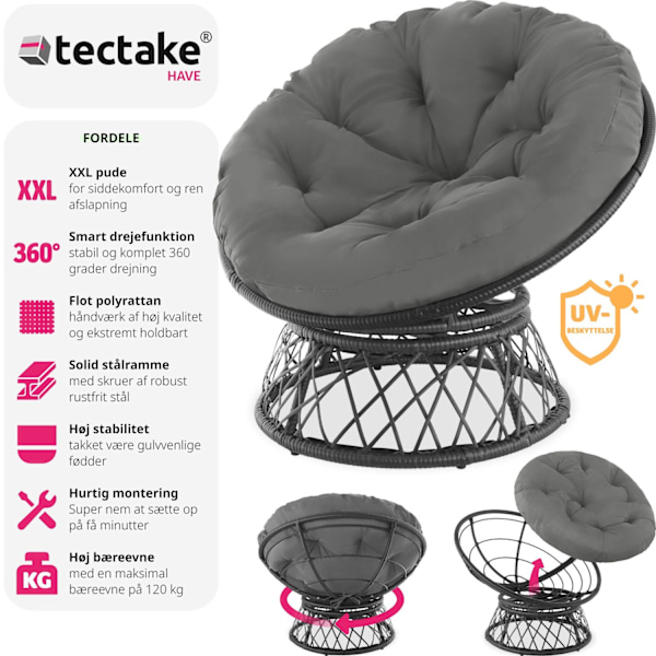 tectake Polyrattan havestol Gargano -  sort Black